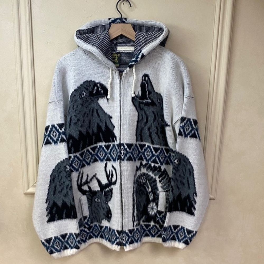 Tejidos Rumiñahui Native American Tribal Aztec Wool Sweater Jacket